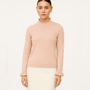 Ann Taylor Factory Sz XS Ruffle Neck Sweater Preppy Blush Pink Barbie Flawed NEW